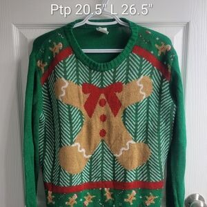 #383 Ginger Bread Man Green Christmas Sweater sz S